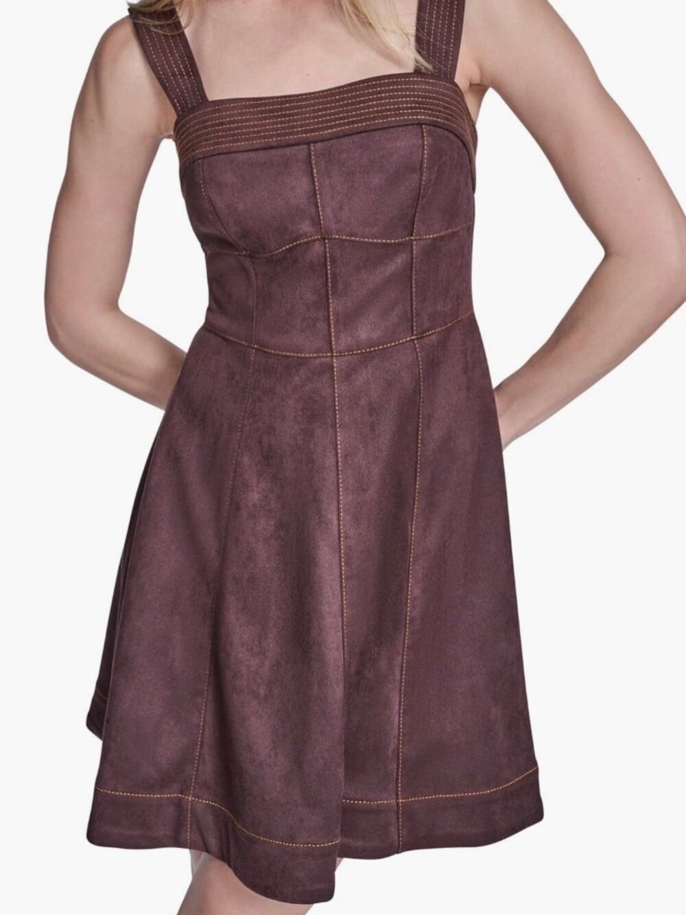NWT BCBG Brown Gold Flippy Faux Suede A-Line Sleeveless Dress - Sz 8 - MSRP $149